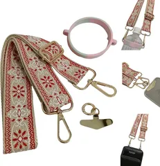 アリス Hi-Craft ネックストラップ おしゃれ 可愛い スマホストラップ 太め 肩痛くない ローブ 落下防止 長さ調整可能 肩掛け 首掛け 斜め掛け スマホショルダーストラップ 携帯ストラップ インド刺繍風(レッドベージュ,  120cm)