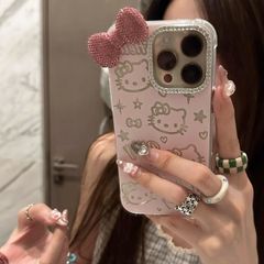 BulingBuling 超キラキラ ハローキティ リボン 立体感 ケース iPhone16ケース ファッション iPhone15ケース iPhone14ケース iPhone13ケース iPhone12ケース 多機種対応