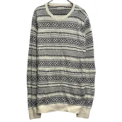 ニット セーター アクリル混 L ホワイト マルチカラー プルオーバー フェアアイル 柄 ボーダー 秋冬 古着卸 アメリカ仕入 a612-6515