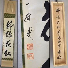 矢野一甫「柳緑花紅」 掛軸 書 茶掛 春 大徳寺 共箱
