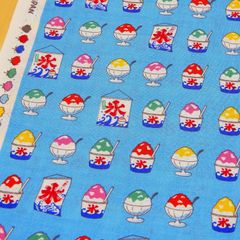 約110×50cm　かき氷柄 スケアー生地 5050A-9C 水色　生地 布地 布 ハンドメイド