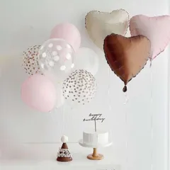 【ハート３＆風船７個セット】バースデーパーティー　バルーン　誕生日 飾り 風船 セット くすみ　100日祝い　ピンク系　１歳　２歳　３歳　４歳　デコレーション　イベント　パーティの飾りつけに