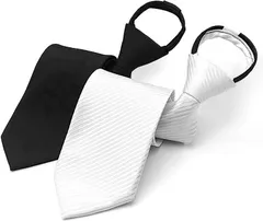 TUISKU ネクタイ ワンタッチ 白 黒 ファスナー式 フォーマル 冠婚葬祭 メンズ セット 無地 白黒(ホワイトブラック,  約46cm)