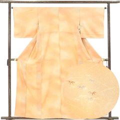 小紋 身丈160cm 裄64cm 前幅22.5cm 後幅28cm 袖丈45cm 袖幅34cm レディース 袷 ぼかし 裄Mサイズ 秋冬春用 正絹（シルク）オレンジ 美品 リメイク リユース リサイクル【呉服のきくや】