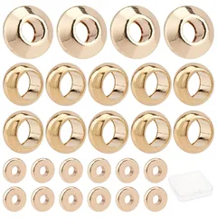 SUNNYCLUE　3種60個　18k　ビーズ　スペーサービーズ　大穴　ラウンド　ビーズ　パーツ　平　ビーズ　フラット　ビーズ　丸玉　円形　ブラスビーズ　真鍮　ビーズ　メタルビーズ　金属ビーズ　ロンデルビーズ　大穴ビーズ　糸通しビーズ　デコ　ビーズ