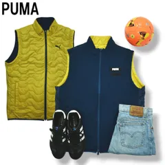 プーマ PUMA リバーシブル ニット x キルティング ベスト 中綿 ジャンパー ウィンドブレーカー ジップアップ XL ターコイズブルー x イエロー タウンユース メンズ