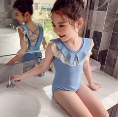 キッズワンピース水着２点セット（100サイズ/110サイズ/120サイズ）ブルーレースキャップ付き09