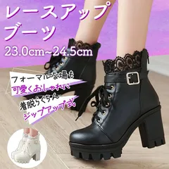 ブーツ ショ－トブーツ レディース 厚底 ブーツ ジップアップ  地雷系 レース 黒 白 かわいい お洒落 春夏秋冬 ブラック ホワイト ハイヒール 太ヒール 歩きやすい