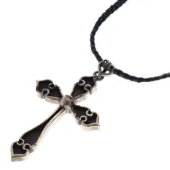 CHROME HEARTS (クロムハーツ) LRG SPADE CROSS ラージスペードクロス ペンダント レザーブレイド Wボロチップ シルバーネックレス シルバー/ブラック