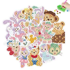 ステッカー 子供用18枚入紫のウサギの子熊の子猿 ステッカー ペイント DIYダイヤモンドアート ダイヤモンド 数字によるキット 5D アートクラフトセット 子供向け 男の子 MEGZIHXN 女の子 初心者用