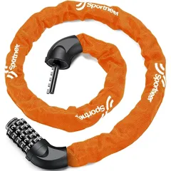 Sportneer 自転車 鍵 チェーンロック ダイヤルロック 自転車ロック 5桁ダイヤル 6mm カギ不要 パスワード自由設定 約640g 約97.5cm 切断にくい 盗難防止 日本語取扱説明書付き オレンジ