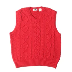 GOOD ENOUGH グッドイナフ ベスト サイズ:M / 90s フィッシャーマンニット Vネック ベスト / レッド / トップス セーター / アーカイブ【メンズ】【中古】【K4332】 GOOD ENOUGH グッドイナフ ベスト サイズ:M / 90s フィッシャーマン