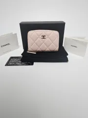 Chanel(シャネル) クラシック 金具 キャビア ファスナー カード 財布 薄ピンク 32 ブンダエ