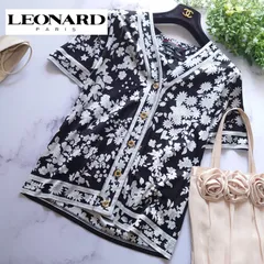 レオナールLEONARDフラワー半袖ブラウス/Tシャツ★L★A2568 LEONARD レオナール 美品 半袖 カットソー 総柄 IBO58 花柄