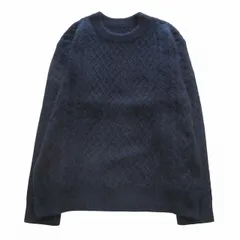 美品 18AW ソフネット SOPHNET. FISHERMAN CREW NECK KNIT フィッシャーマン クルーネック ニット 長袖 セーター ケーブル編み シャギー ウール混 ロゴ プルオーバー カットソー トップス L 紺 ネイビーのサムネイル