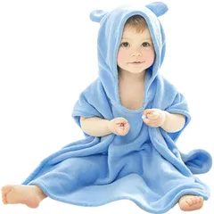 [ARCADY] バスローブ ベビー キッズ 出産祝い 子供 バスポンチョ フード付きバスタオル (セレストブルー， l)