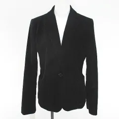 ユニクロ UNIQLO ジャケット ベロア ベルベット L 黒系 ブラック ポケット 綿 コットン 裏地 無地