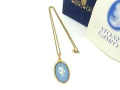 ■美品■ WEDGWOOD ウェッジウッド ジャスパー カメオ ネックレス ペンダント アクセサリー ライトブルー系×ゴールド系 DF7335