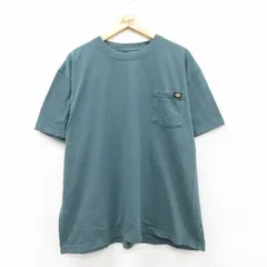 XL/古着 ディッキーズ Dickies 半袖 ブランド Tシャツ メンズ ワンポイントロゴ 胸ポケット付き 大きいサイズ コットン クルーネック 緑系 