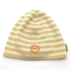 【美品】パーリーゲイツ リバーシブルニット帽 ベージュ×クリームイエロー ボーダー FR ゴルフウェア PEARLY GATES