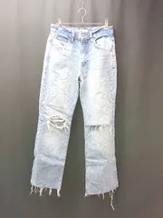 ◇ ZARA ザラ 膝ダメージ加工 カジュアル シンプル 春 デニム サイズ36 スカイブルー レディース E  【1308160016787】