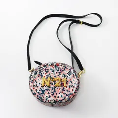 美品 n°21 ヌメロ ヴェントゥーノ ロゴ フラワープリント サークルラウンドジップショルダーバッグ/ピンク 肩掛け【2400014256864】