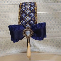 Fairy Mead◆インド刺繍リボン ドロップビーズ　カチューシャ◆ネイビー 白◆クラシカルロリィタ