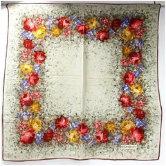 イヴサンローラン スカーフ ベージュ レッド 花柄 中古 ABランク YVES SAINT LAURENT レディース 女性