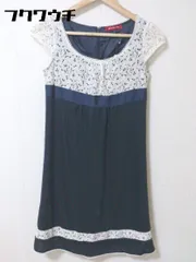 ◇ Apuweiser-riche レース 切替 フレンチスリーブ 膝丈 ワンピース サイズ1 ネイビー ホワイト レディース 【中古】 【1002800729098】