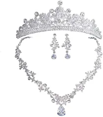 【人気商品】イヤリング ピアス 3点セット キラキラ ネックレス ジルコニア クリスタル フラワー ティアラ ブライダル アクセサリー ウエディング 花嫁 誕生日 [misaki] クリスマス プレゼント
