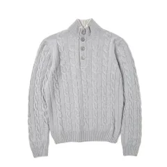 GRAN SASSO グランサッソ / プルオーバー ニットセーター スタンドカラー ケーブル編み ミドルゲージ ヴァージンウール カシミヤ グレー 399666のサムネイル