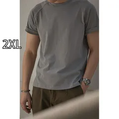 [2XL]メンズ ファッション 服 男性用 オシャレ シンプル 大人 かっこいい 大きいサイズ ストリート 紳士服 アメリカン レトロ 230 グラム ラグランスリーブ T シャツ 半袖 夏 綿 二層 ネック ライン