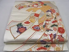 C9 美品 格子に吉祥文様 金 銀 菊青海波 花菱 立涌 六通 正絹 袋帯 C9 美品 格子に吉祥文様 金 銀 菊青海波 花菱 立涌 六通 正絹