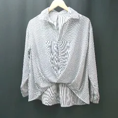 ◇ earth music&ecology ストライプ柄 シンプル Vネック 薄手 長袖 シャツ サイズF ネイビー/ホワイト レディース E  【1308160025307】