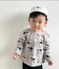 新品　『CLOUDY, FINE LATER　寶屋』DOG柄 Tシャツ　100cmトップス　子供服　キッズ　ベビー　長袖　ロンT　寶屋　(522-551016)