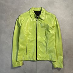 00sショートレザージャケット ライムグリーン　短丈　レザー