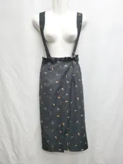 ◇ ◎ NICE CLAUP ナイスクラップ 小鳥 サス付き 膝下丈 ジャンパースカート ブラック マルチ レディース P  【1407260041382】のサムネイル