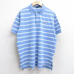 XL/古着 ラルフローレン 半袖 ブランド ポロ シャツ メンズ 90s ワンポイントロゴ 鹿の子 大きいサイズ コットン 薄紺他 ネイビー ボーダー