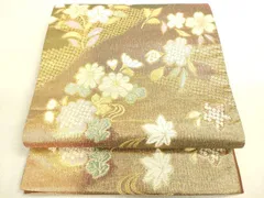 平和屋着物●六通太鼓柄袋帯　草花文　金糸　正絹　逸品　DAAJ5543du