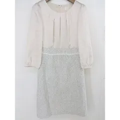 ◇ Suna Una スーナウーナ 切替 サテン ニット 長袖 膝丈 ワンピース サイズ 38 ベージュ ホワイト レディース  【中古】 【1109080008827】