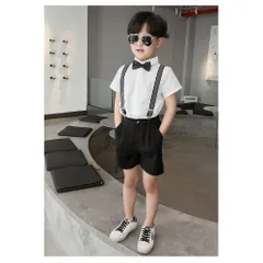 ☆ ホワイトシャツ ☆ 110cm ☆ 男の子 フォーマルショートパンツ４点セット pk1972 キッズ フォーマル 男の子 夏 スーツ 子供服 4点セット セット 上下セット 半袖 シャツ ショートパンツ 半ズボン 短パン サスペンダー 蝶ネクタイ