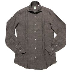 Finamore フィナモレ シャツ メンズ / PANTELLERIA BALI C0650 パンテッレリア バーリ リネン ワンピースカラーシャツ ブラウン / イタリア 長袖 春 夏 麻