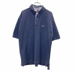 TOMMY HILFIGER 半袖 ポロシャツ XLサイズ トミーヒルフィガー ハーフボタン ネイビー コットン 古着卸 アメリカ仕入 t2409-3595