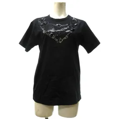 エンポリオアルマーニ EMPORIO ARMANI 美品 ビジュー Ｔシャツ カットソー プリント 半袖 コットン 黒 ブラック S