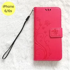 iPhoneケース 蝶 手帳型 iPhone 6 6s ローズレッド スマホ アイフォン ケース