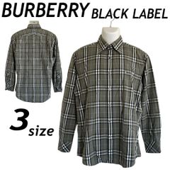 BURBERRY BLACK LABEL バーバリー ブラックレーベル メンズ 長袖シャツ 3 内ボタンダウン 刺繍ロゴ BMW10-920-74 三陽商会 日本製 ノバチェック カーキ系 (D048)★