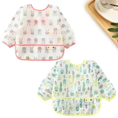 エプロン 2枚セット Lサイズ ベビー 防水 長袖 ポケット付き お食事用