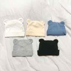 【即納】ベビーくまみみ帽子 新品 赤ちゃんキャップ 白黒青グレー韓国子供服