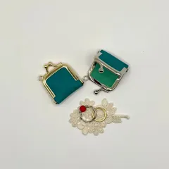 イタリアンレザーがま口こものいれ（ターコイズブルー✖️水色）