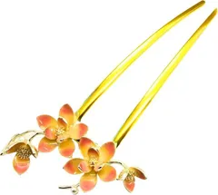 Miaomyao ミャオミャオ 簪 かんざし バチ型 髪飾り 和装 留袖 着物 金属 ゴールド パール フラワー 蓮の花 睡蓮 モチーフ U字 コーム ヘアアクセサリー(ピンク,  大きめ)